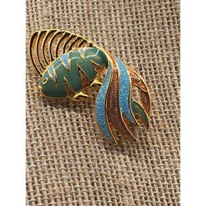 RS Co Fish Brooch 1999 Gold Toned Metal and Enamel